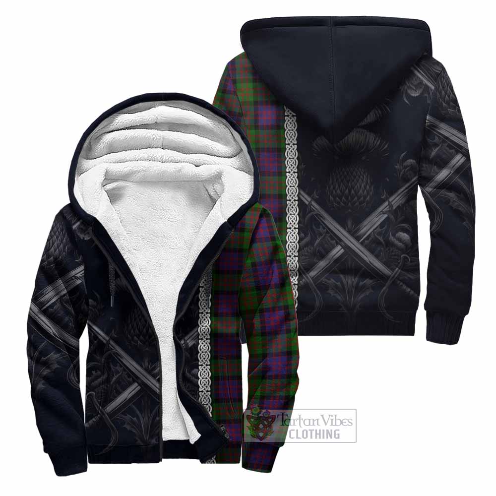 Coull Tartan Sherpa Hoodie with Family Crest Cross Sword Thistle Celtic Vibes Unisex - Tartan Vibes Clothing