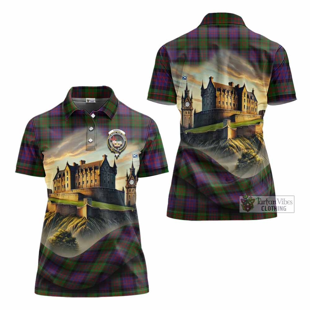 Coull Tartan Family Crest Women's Polo Shirt with Scottish Ancient Castle Style - Tartan Vibes Clothing