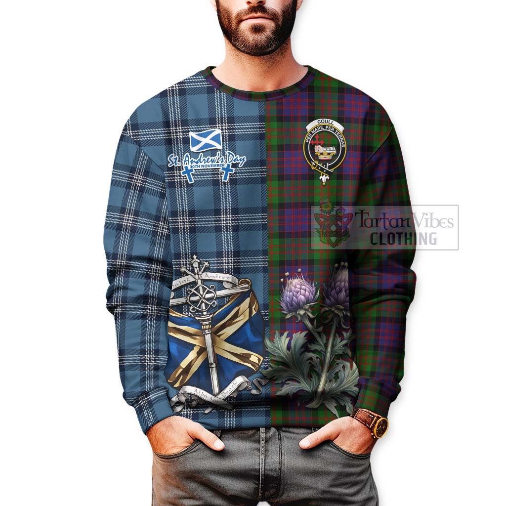 Coull Tartan Sweatshirt Happy St. Andrew's Day Half Tartan Style - Tartan Vibes Clothing