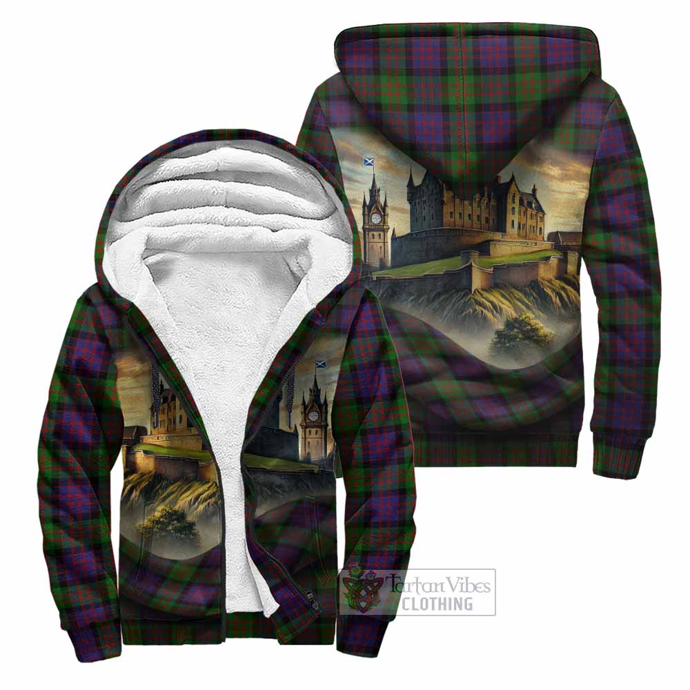 Coull Tartan Family Crest Sherpa Hoodie with Scottish Ancient Castle Style Unisex - Tartan Vibes Clothing