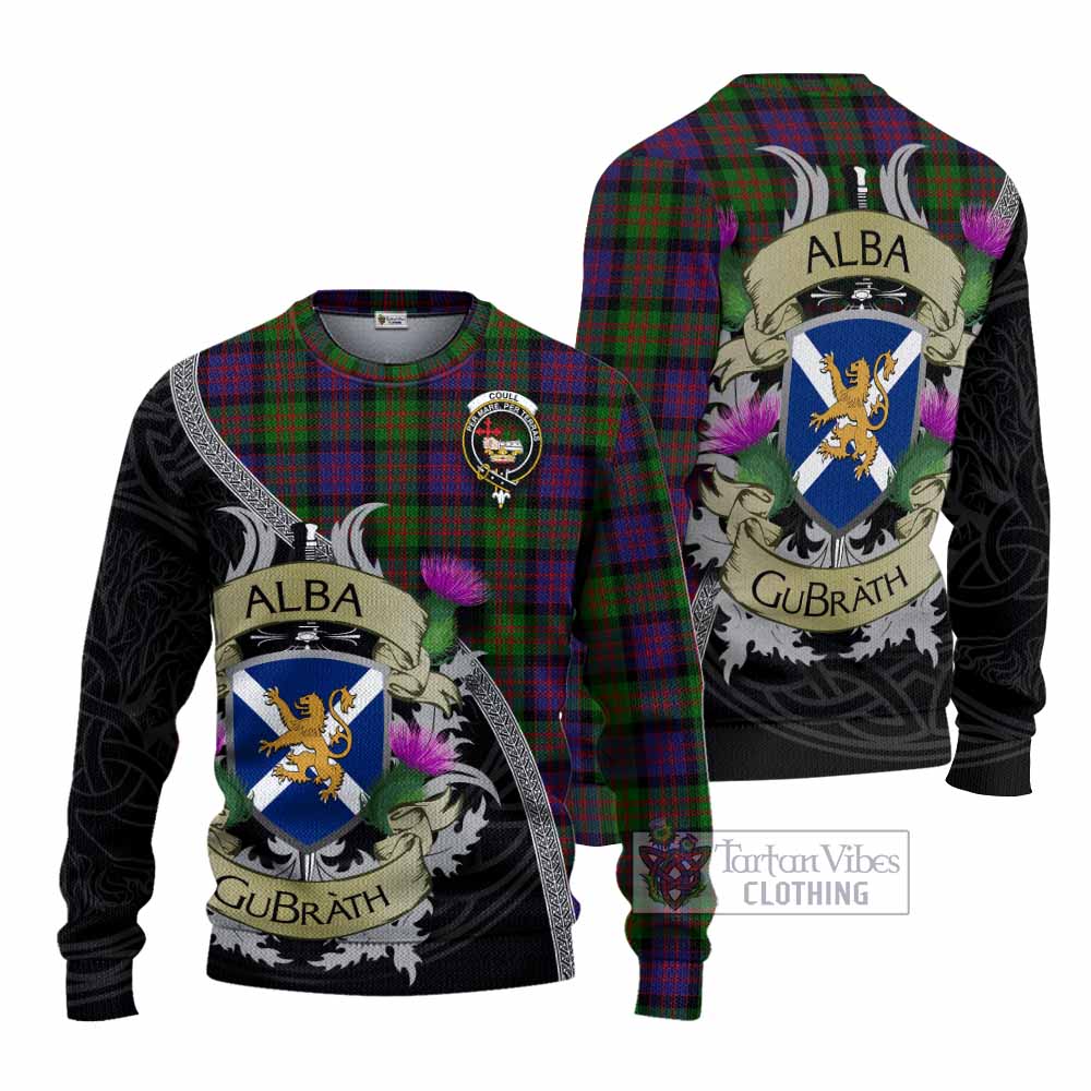 Coull Tartan Family Crest Knitted Sweater Lion Rampant Royal Thistle Shield Celtic Inspired - Tartan Vibes Clothing