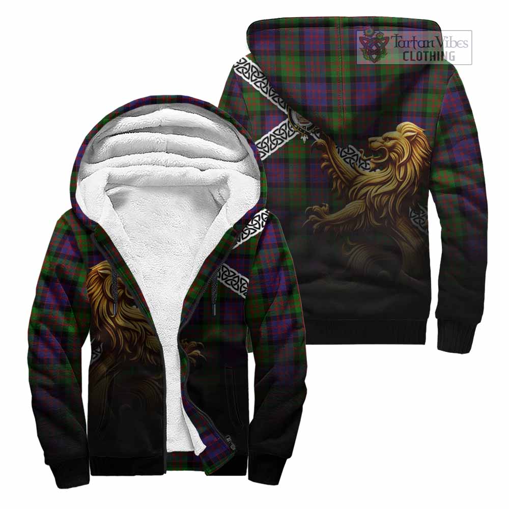 Coull Crest Tartan Sherpa Hoodie with Golden Lion Emblem Celtic Style Unisex - Tartan Vibes Clothing
