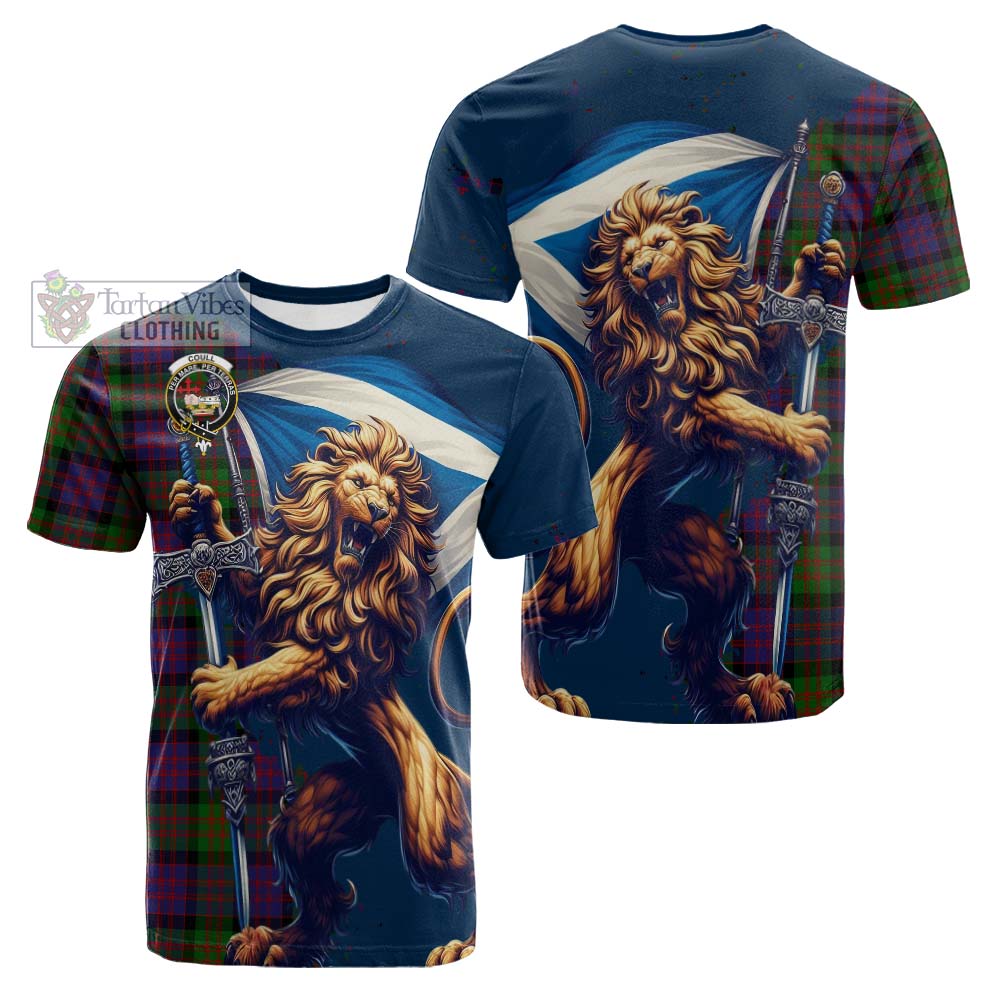 Coull Tartan Family Crest Cotton T-shirt with Scottish Majestic Lion - Tartan Vibes Clothing