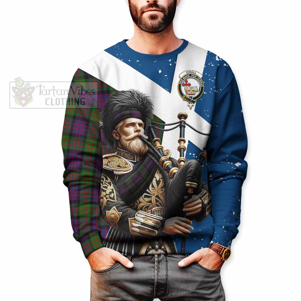 Coull Tartan Sweatshirt with Family Crest Scottish Bagpiper Vibes - Tartan Vibes Clothing
