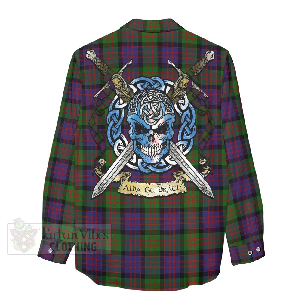 Coull Tartan Women's Casual Shirt with Family Crest Celtic Skull Style - Tartan Vibes Clothing