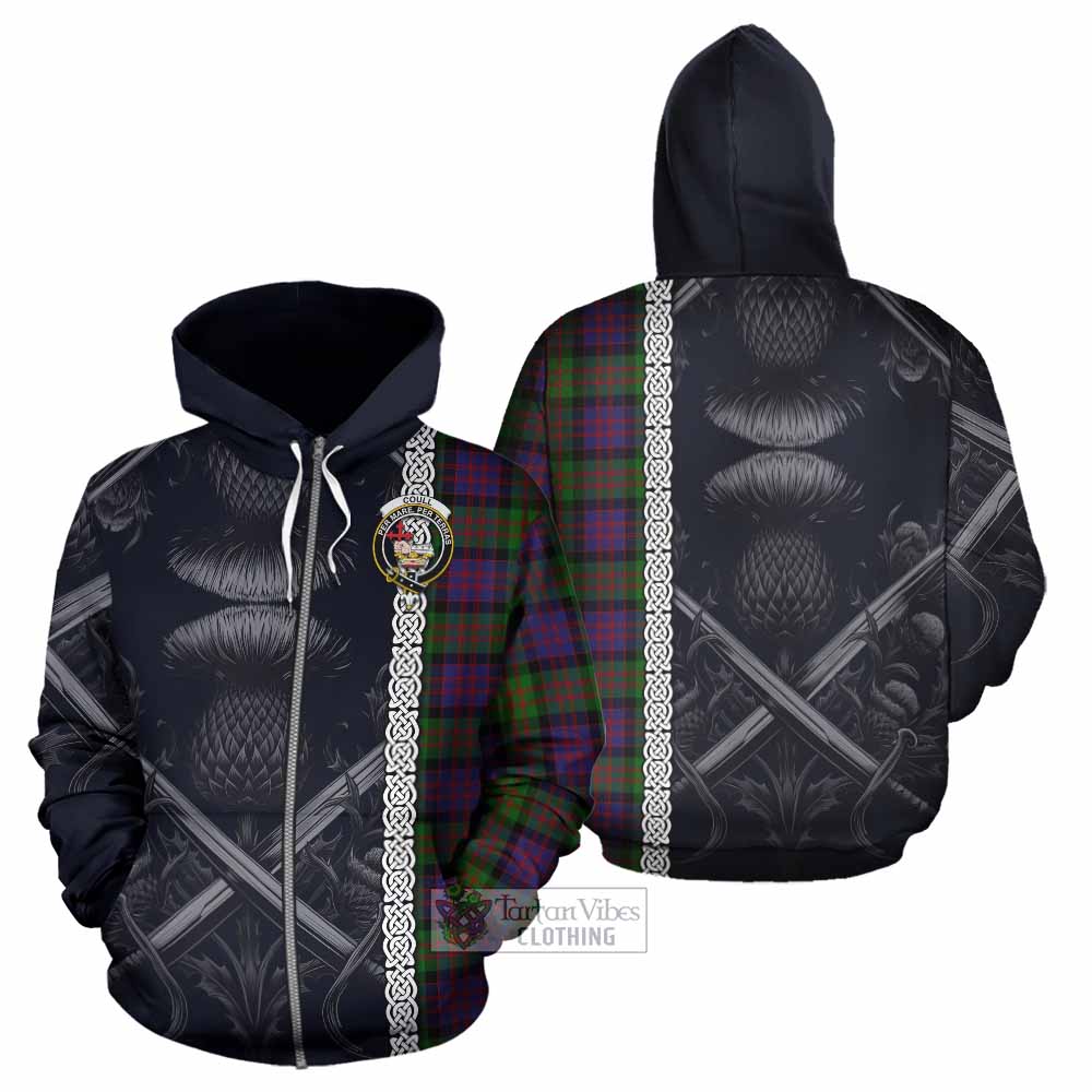 Coull Tartan Hoodie with Family Crest Cross Sword Thistle Celtic Vibes Zip Hoodie - Tartan Vibes Clothing