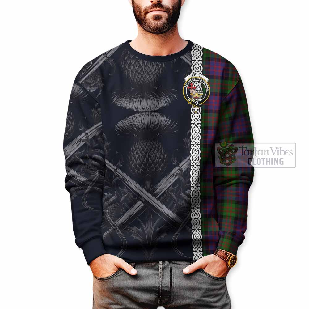 Coull Tartan Sweatshirt with Family Crest Cross Sword Thistle Celtic Vibes - Tartan Vibes Clothing