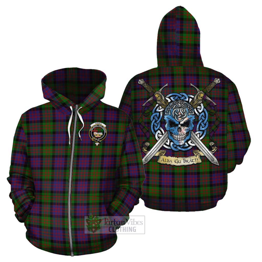 Coull Tartan Cotton Hoodie with Family Crest Celtic Skull Style - Tartan Vibes Clothing