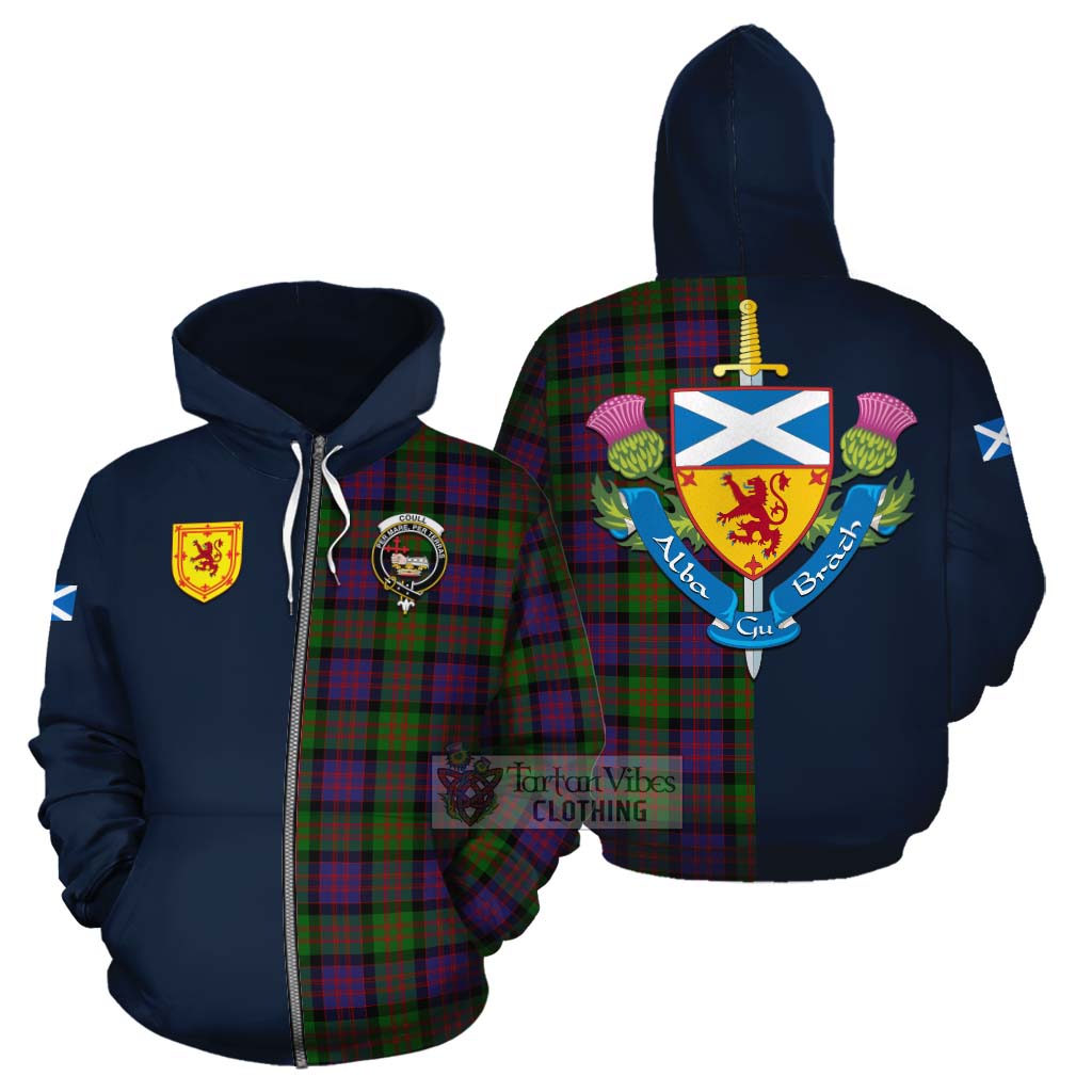 Coull Tartan Cotton Hoodie Alba with Scottish Lion Royal Arm Half Style - Tartan Vibes Clothing