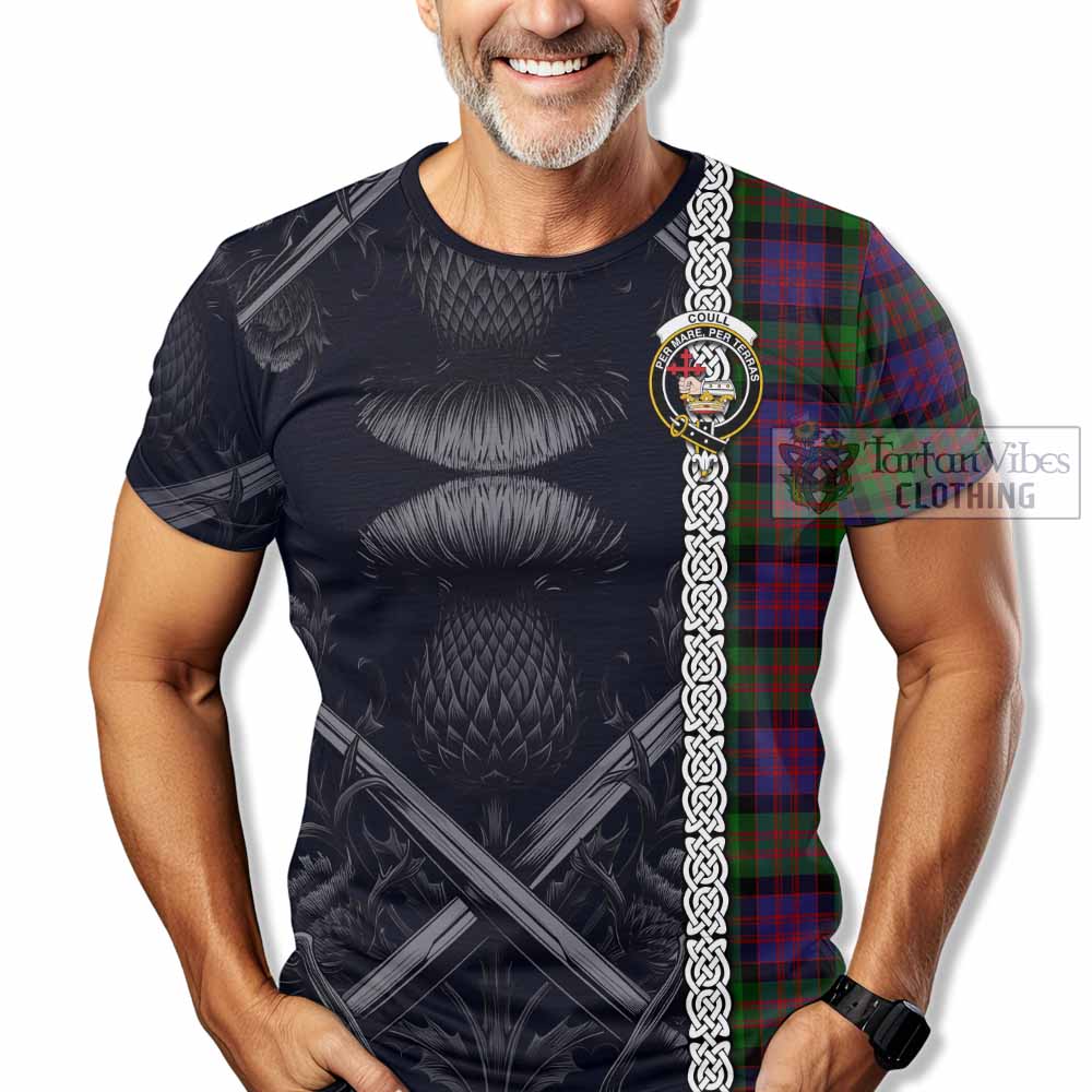 Coull Tartan T-Shirt with Family Crest Cross Sword Thistle Celtic Vibes - Tartan Vibes Clothing