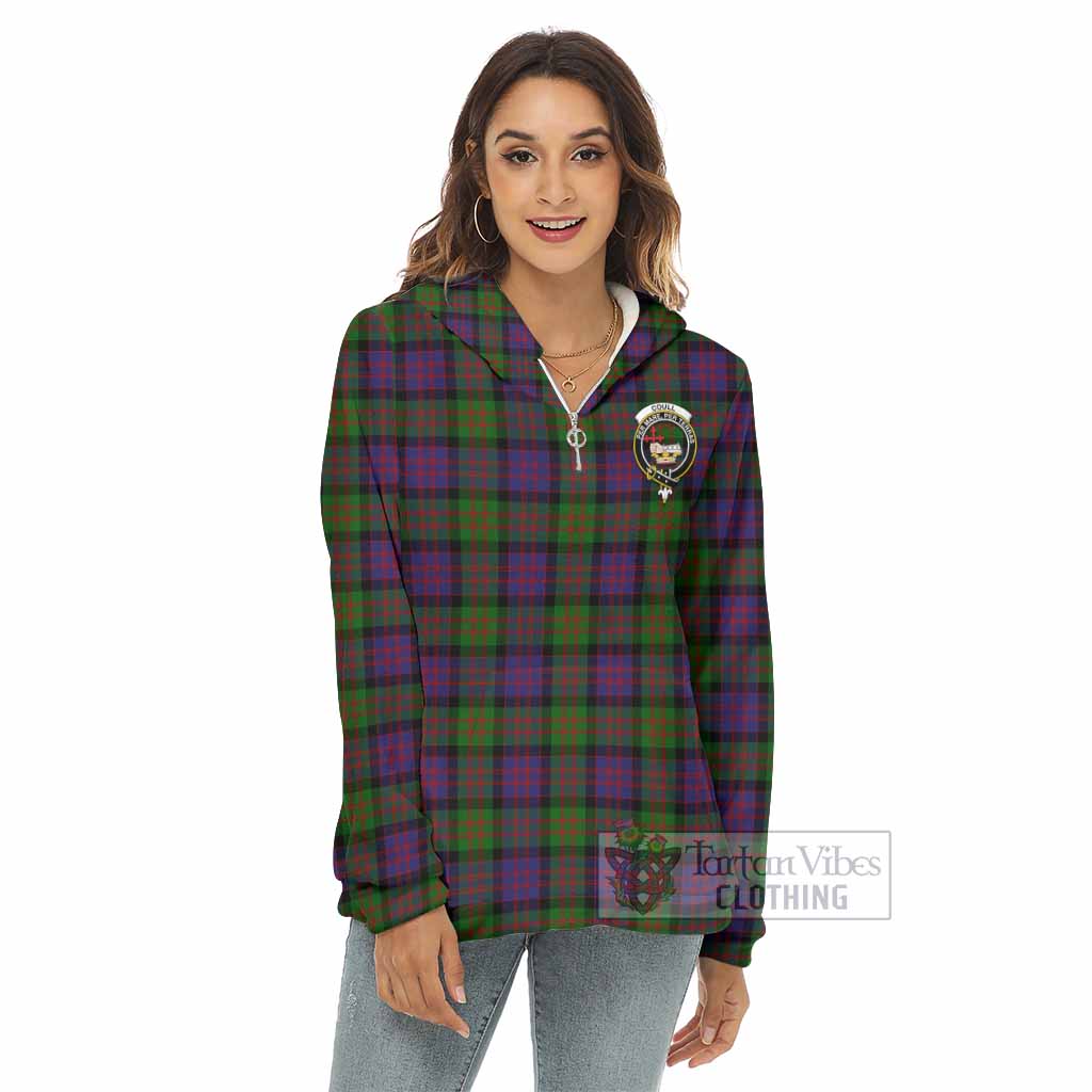 Coull Tartan Women's Borg Fleece Hoodie with Half Zip with Family Crest - Tartan Vibes Clothing