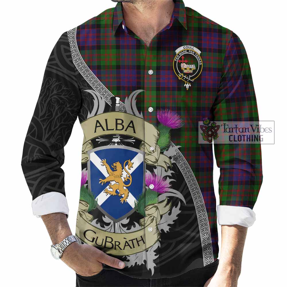 Coull Tartan Family Crest Long Sleeve Button Shirt Lion Rampant Royal Thistle Shield Celtic Inspired - Tartan Vibes Clothing