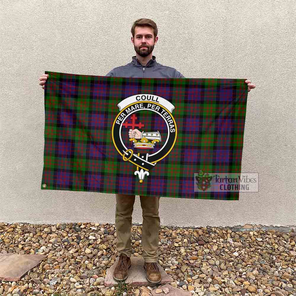 Tartan Vibes Clothing Coull Tartan House Flag with Family Crest