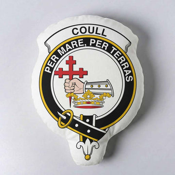 Coull Clan Crest Shaped Throw Pillow, Scottish Clan Badge Decorative Pillow