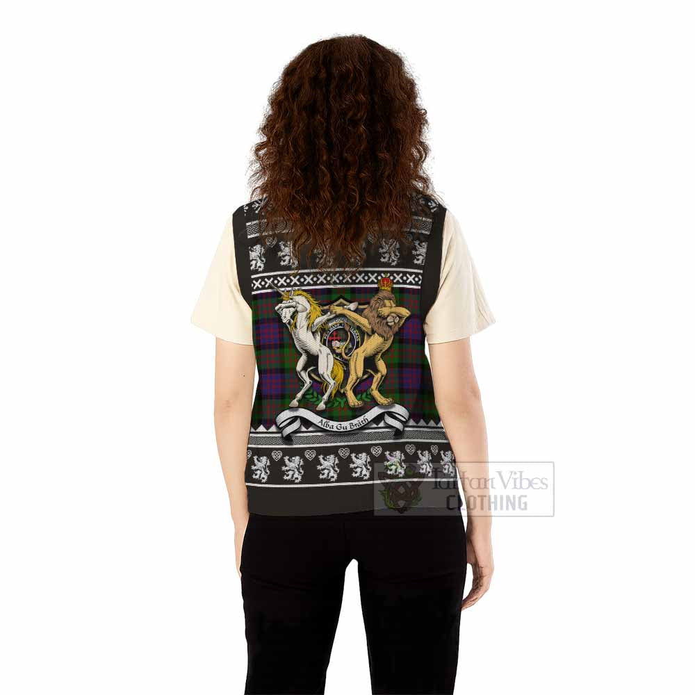 Coull Clan Tartan Crest Christmas Knitted V-Neck Vest Coat of Arms Funny Style - Tartan Vibes Clothing