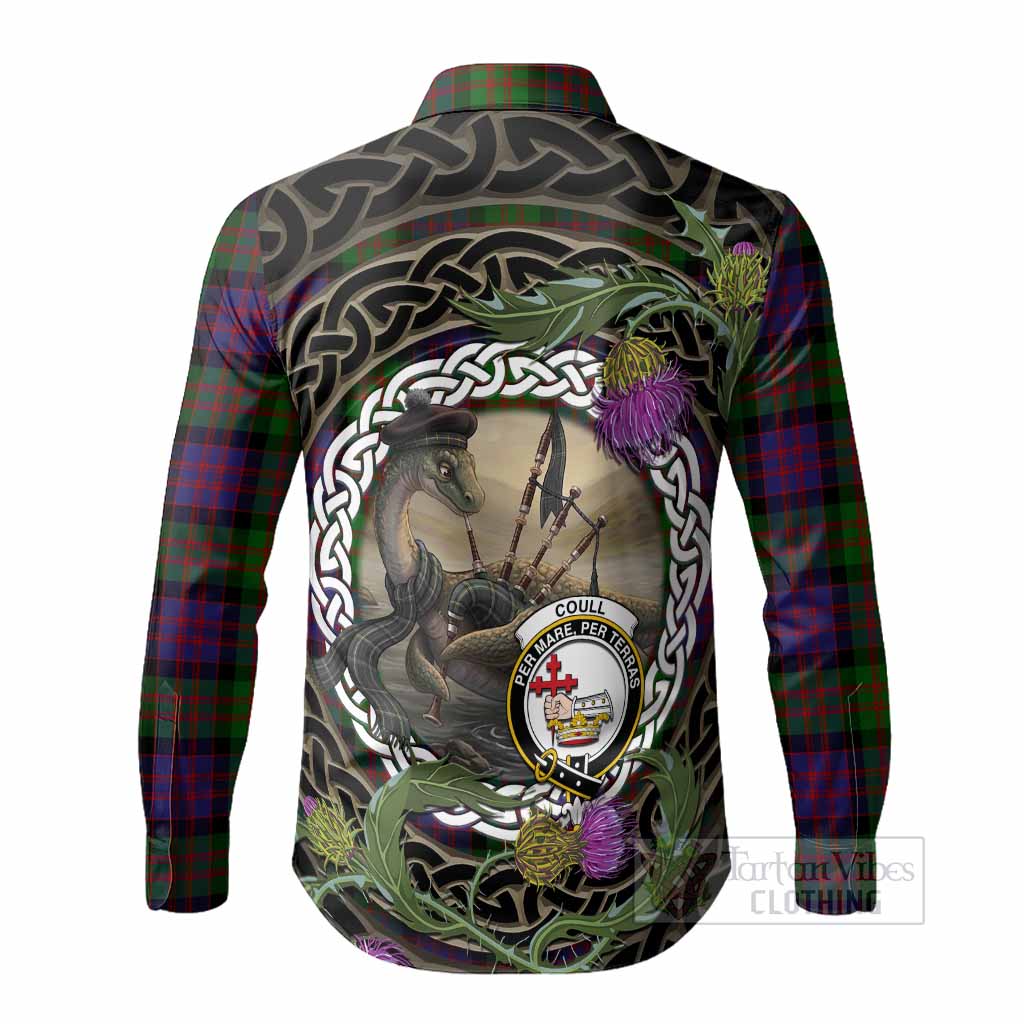 Coull Tartan Crest Bagpipe Nessie Long Sleeve Button Shirts Scottish Loch Ness Monster Celtic Thistle