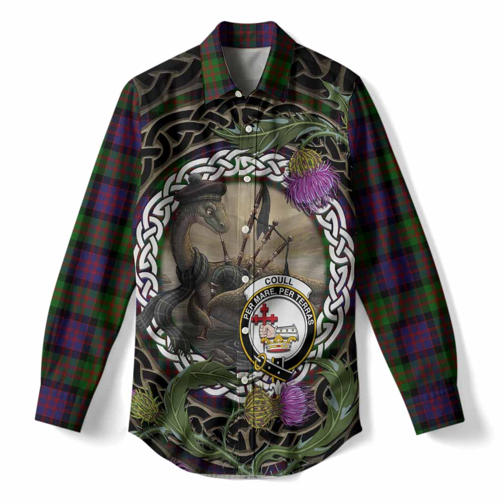 Coull Tartan Crest Bagpipe Nessie Women Casual Shirt Scottish Loch Ness Monster Celtic Thistle