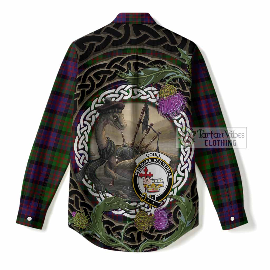 Coull Tartan Crest Bagpipe Nessie Women Casual Shirt Scottish Loch Ness Monster Celtic Thistle