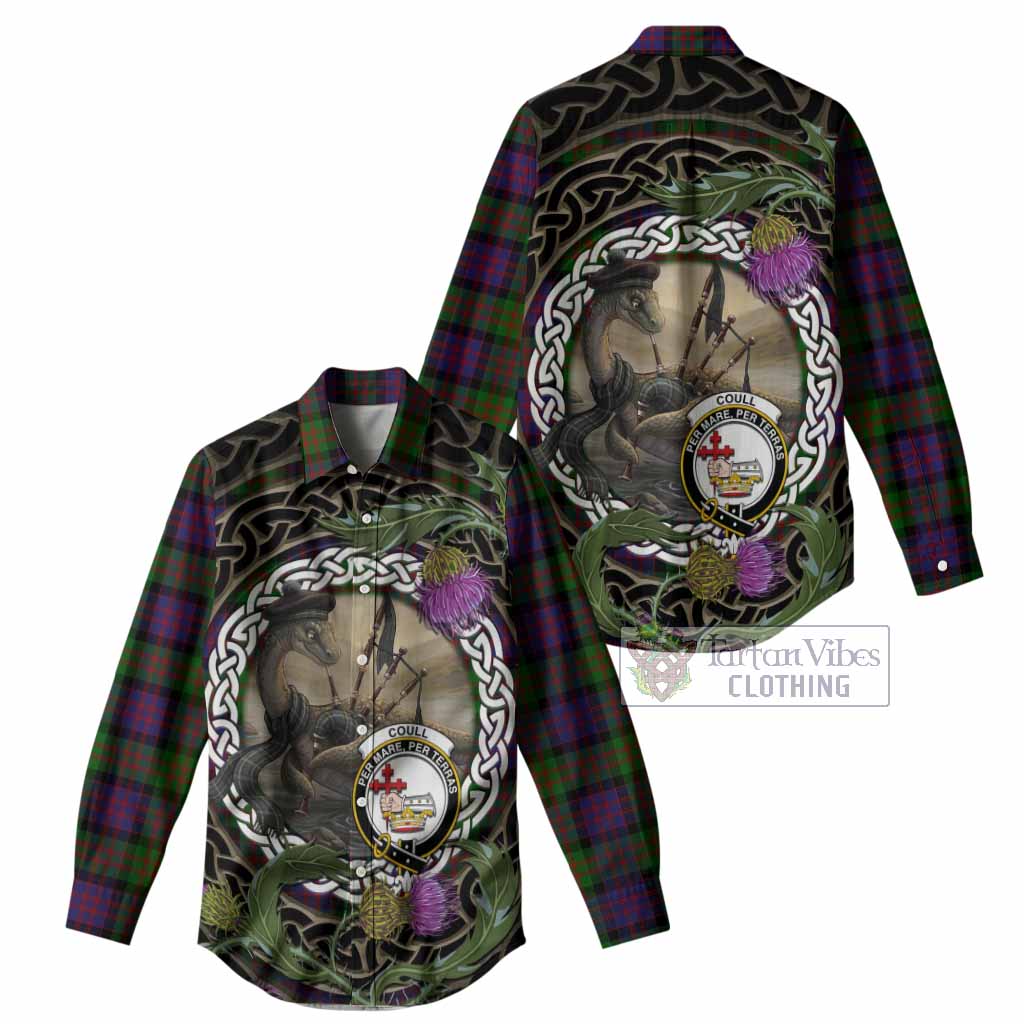 Coull Tartan Crest Bagpipe Nessie Women Casual Shirt Scottish Loch Ness Monster Celtic Thistle