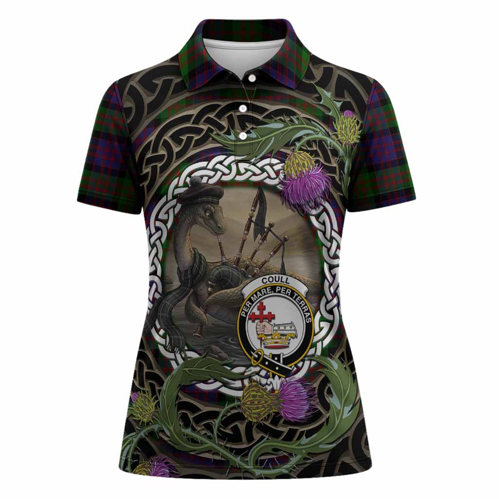 Coull Tartan Crest Bagpipe Nessie Women Polo Shirt Scottish Loch Ness Monster Celtic Thistle