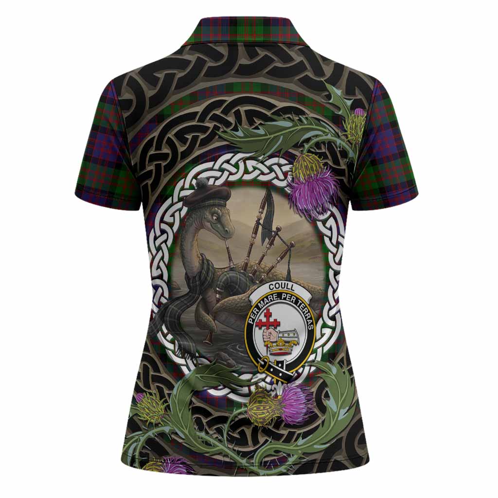 Coull Tartan Crest Bagpipe Nessie Women Polo Shirt Scottish Loch Ness Monster Celtic Thistle
