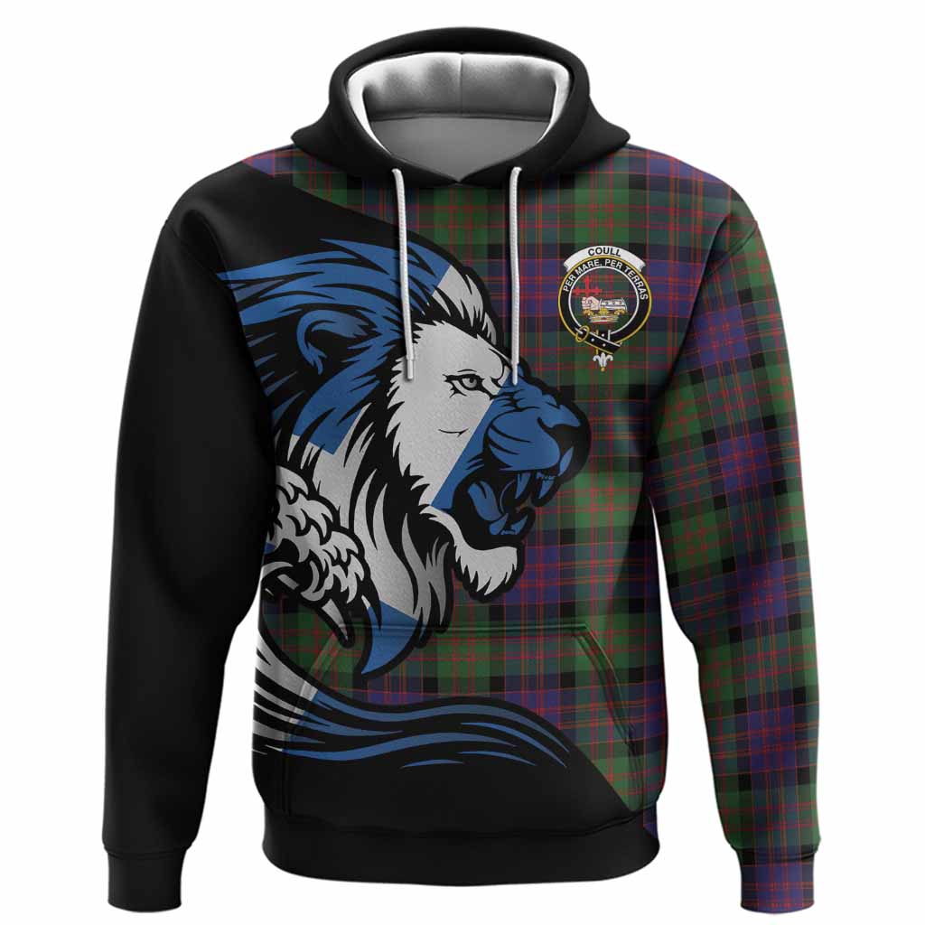 Coull Tartan Crest Hoodie Scottish Golden Lions Wave Flow