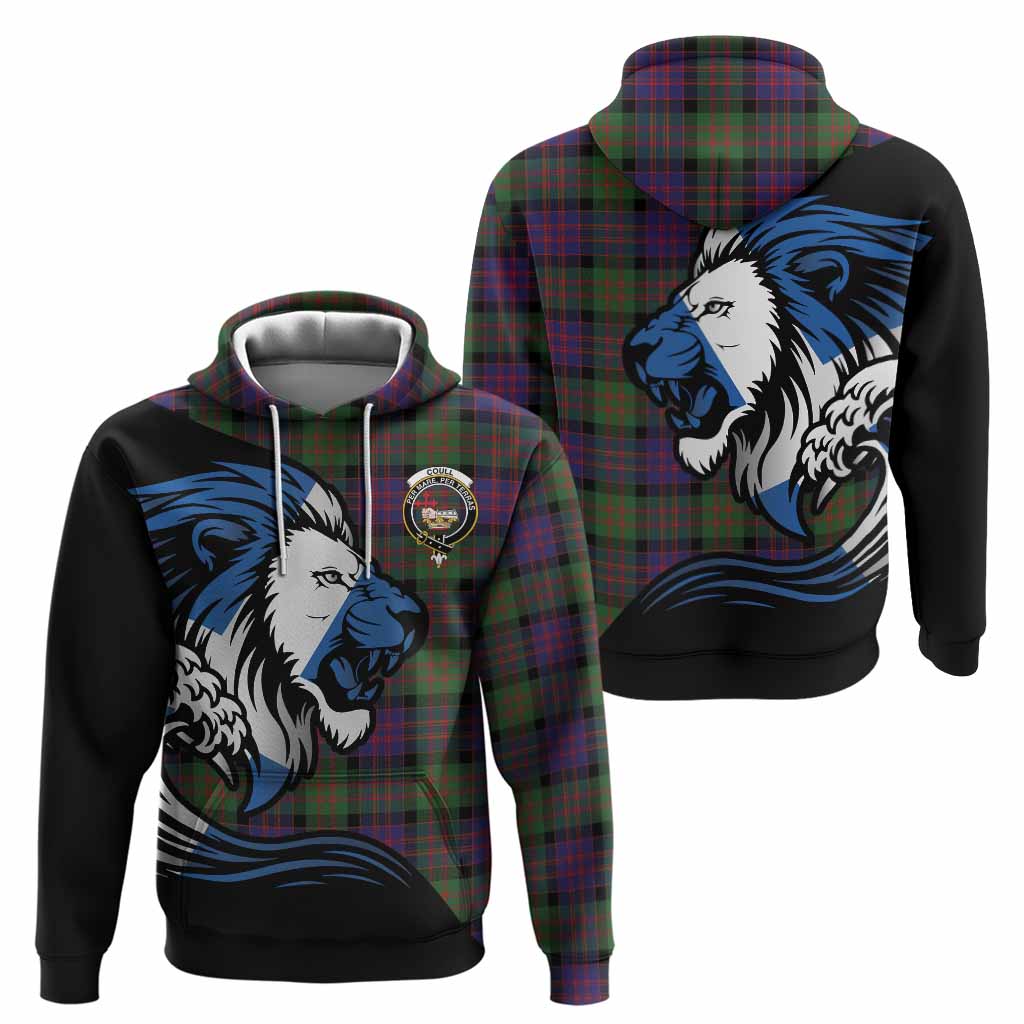 Coull Tartan Crest Hoodie Scottish Golden Lions Wave Flow