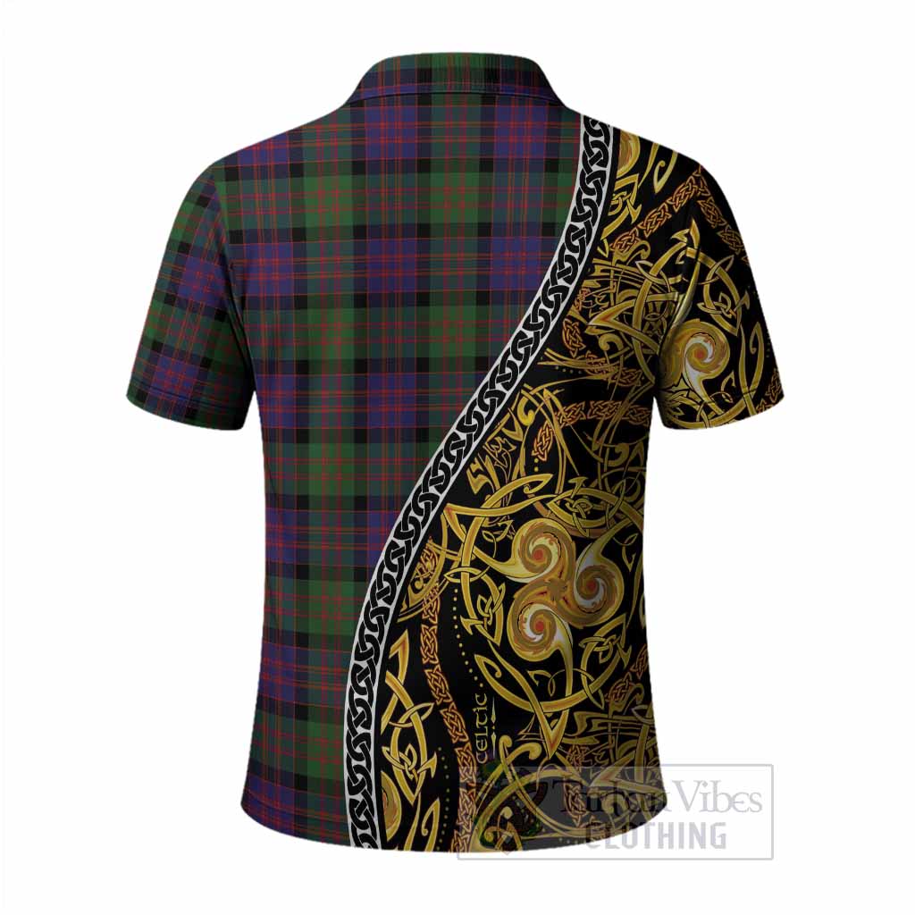 Coull Tartan Crest Polo Shirt Celtic Knot and Triple Trickle Spiral Symbols
