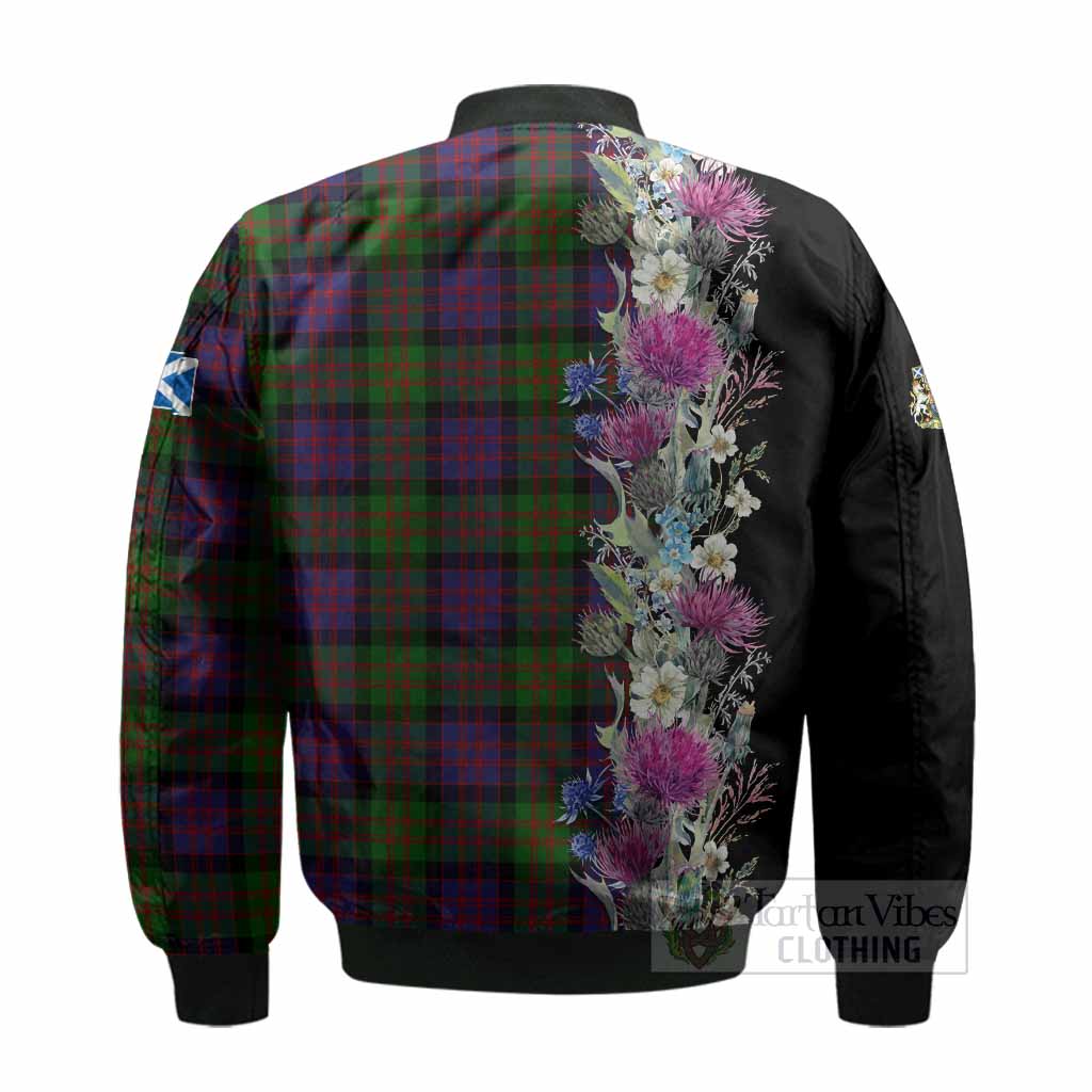 Coull Tartan Crest Thistle Floral Bomber Jacket - Tartan Vibes Clothing