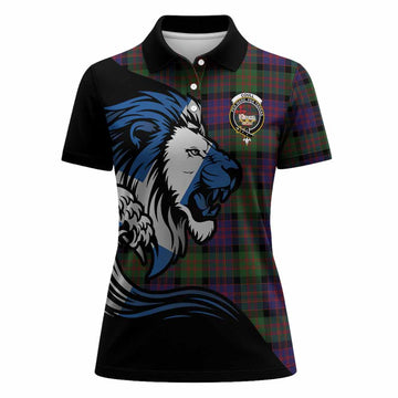 Coull Tartan Crest Women Polo Shirt Scottish Golden Lions Wave Flow