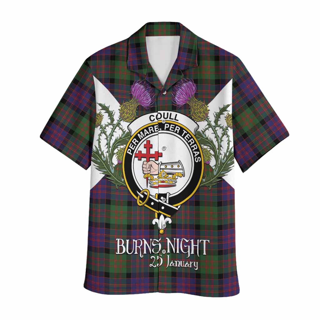 Coull Tartan Family Crest Hawaiian Shirt Scottish Burns Night Thistle Floral