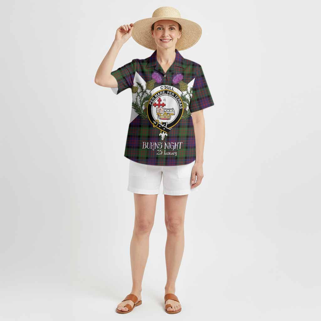 Coull Tartan Family Crest Hawaiian Shirt Scottish Burns Night Thistle Floral