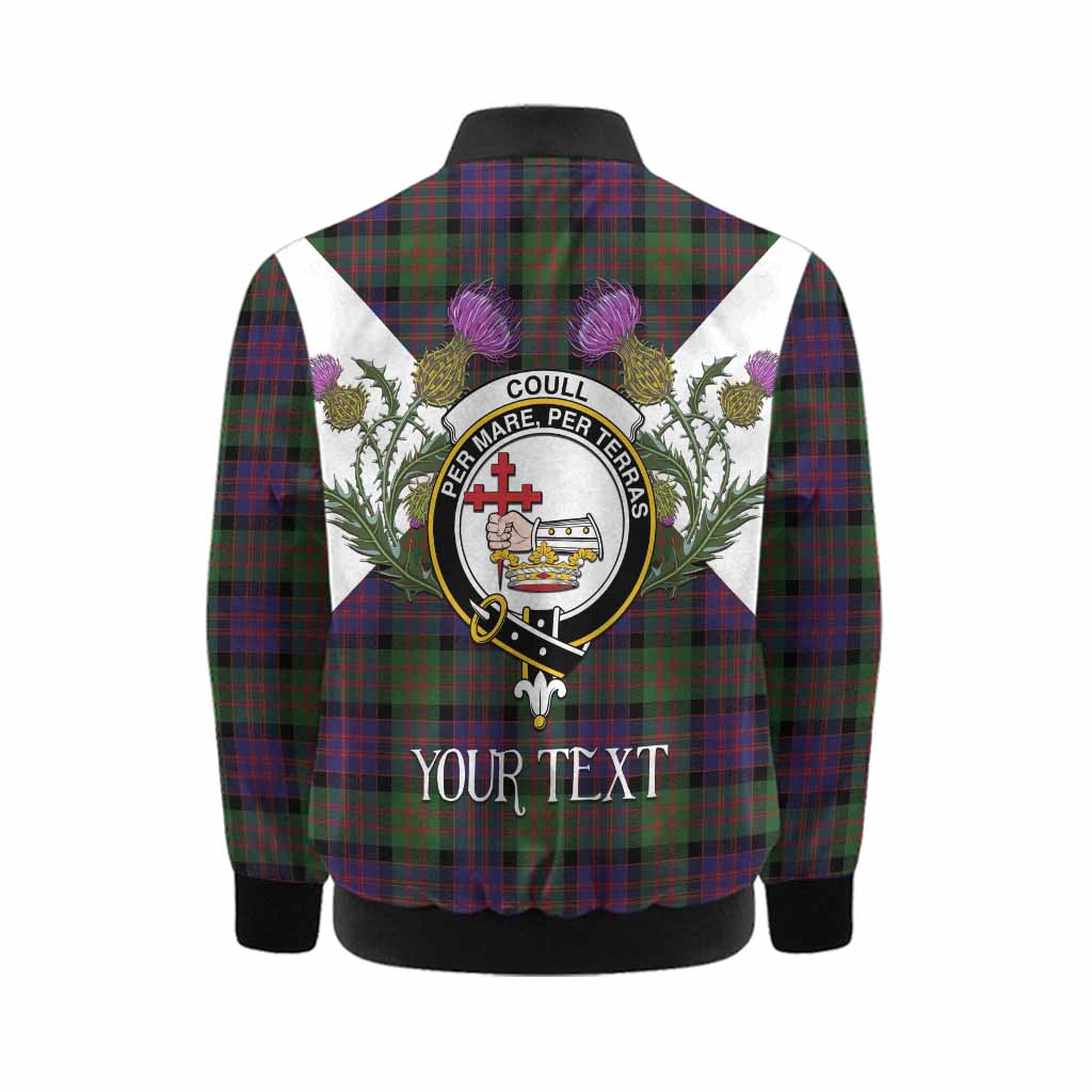 Coull Tartan Family Crest Kid Bomber Jacket Scottish Burns Night Thistle Floral