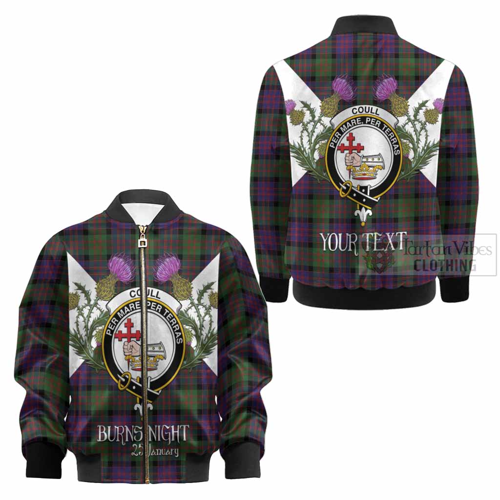 Coull Tartan Family Crest Kid Bomber Jacket Scottish Burns Night Thistle Floral