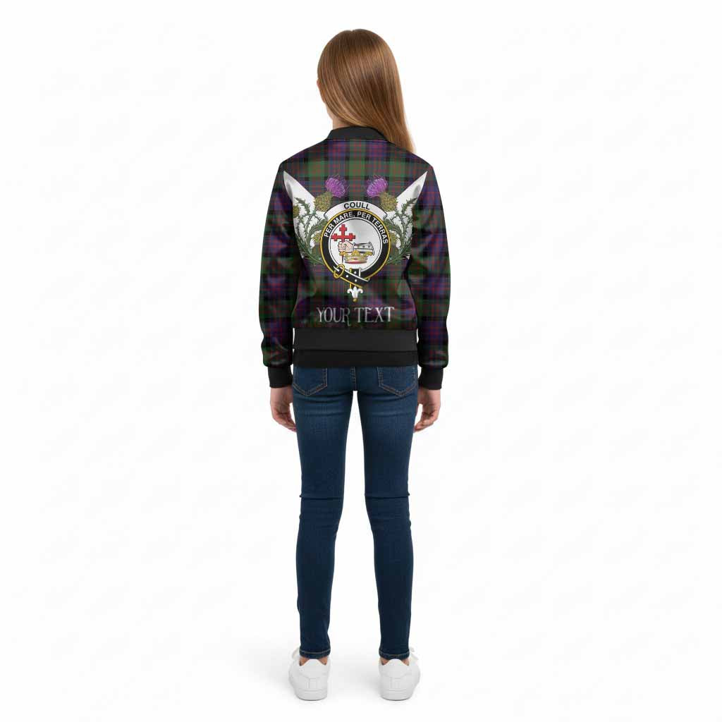 Coull Tartan Family Crest Kid Bomber Jacket Scottish Burns Night Thistle Floral