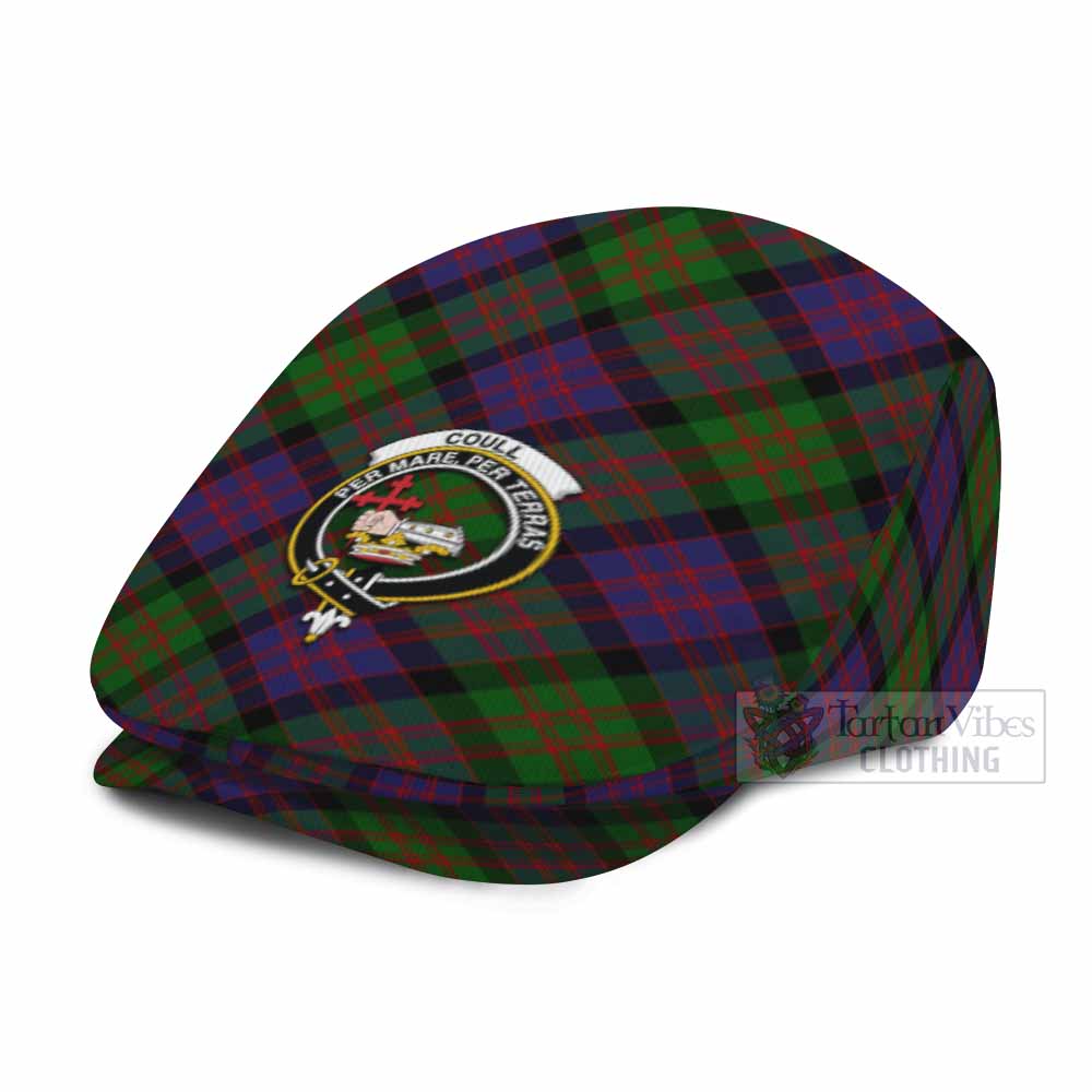 Coull Tartan Flat Cap, Jeff Cap Cross Style with Family Crest - Tartan Vibes Clothing