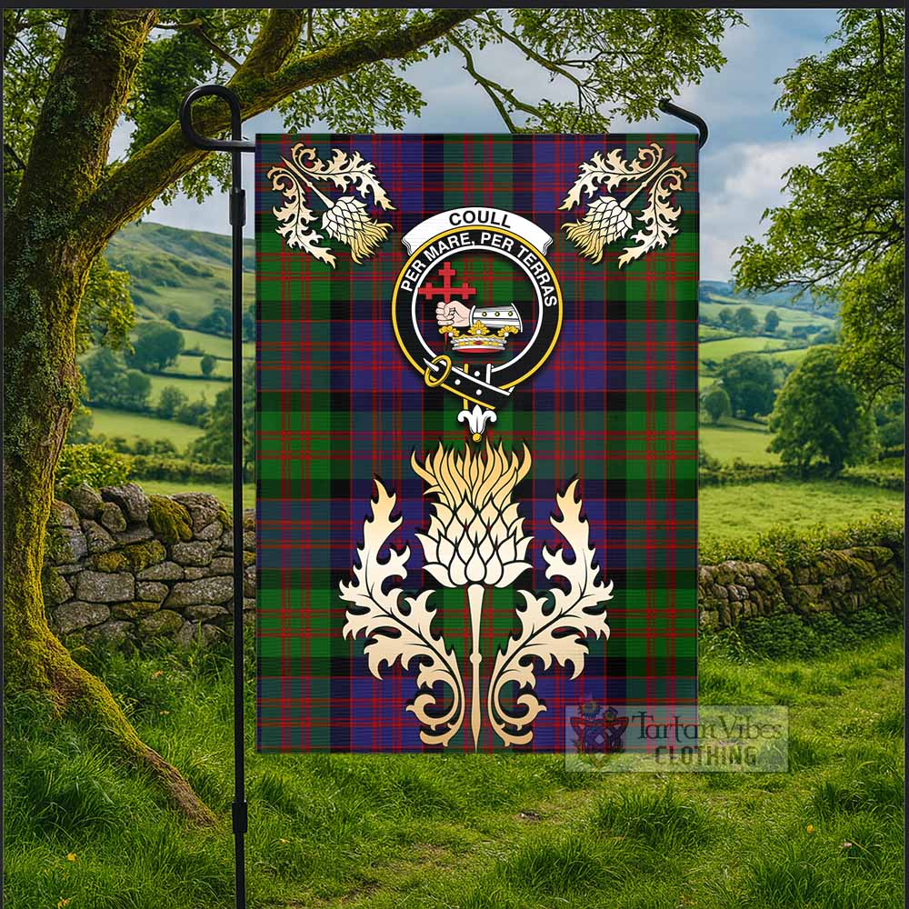 Coull Tartan Garden Flag with Golden Regal Scottish Thistle Emblem - Tartan Vibes Clothing