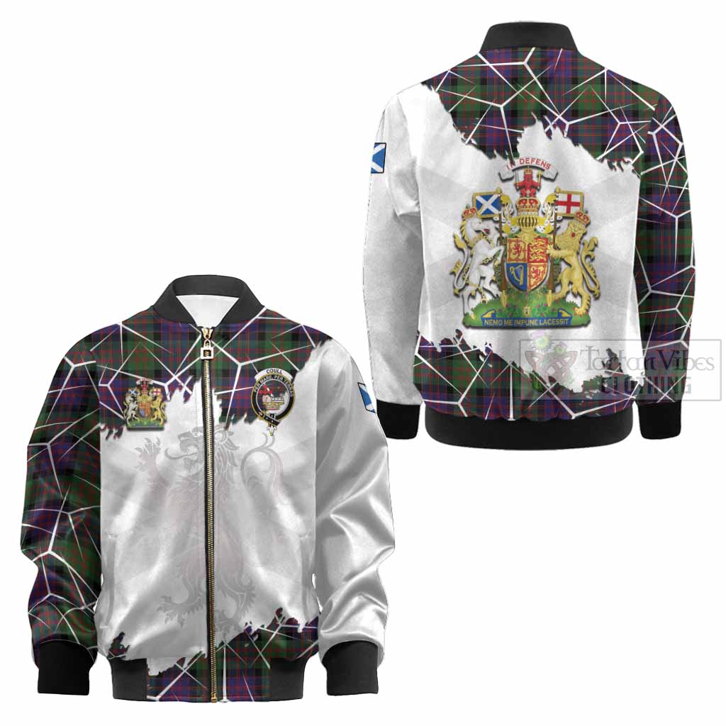 Coull Tartan Kid Bomber Jacket with Family Crest and Lion Rampant Grunge Style