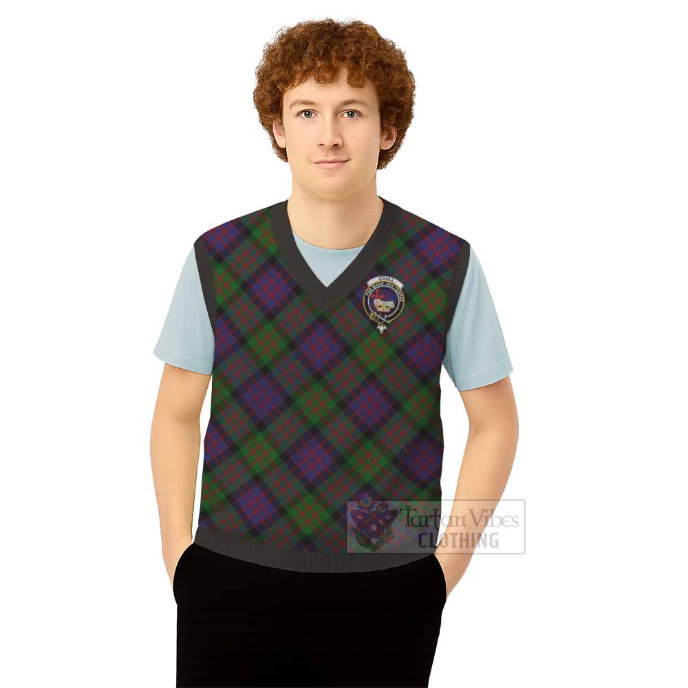 Coull Tartan Knitted V-Neck Vest with Family Crest Cross Style