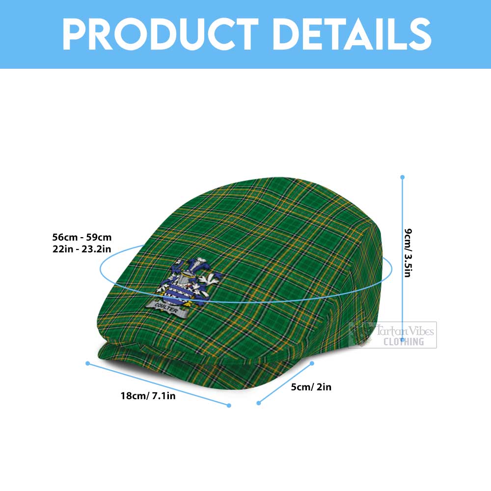 Coulter Irish Clan Tartan Jeff Cap, Tartan Flat Cap with Coat of Arm - Tartan Vibes Clothing