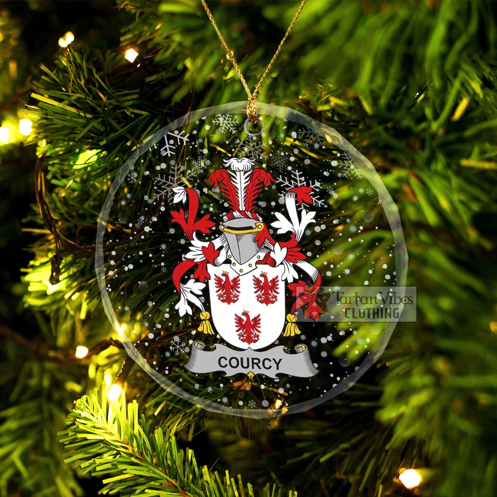 Courcy Irish Clan Christmas Glass Ornament with Coat of Arms Transparent Glass Circle - 2D-tartanvibesclothing
