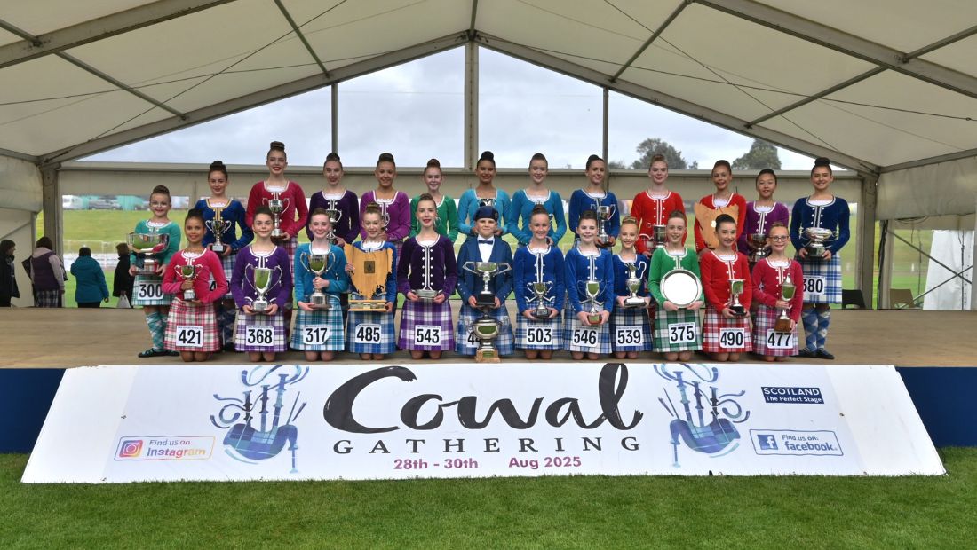 Cowal Highland Gathering dancers with trophies in Scotland