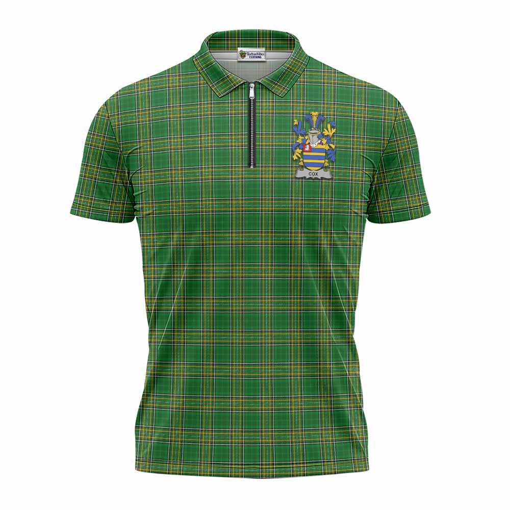 Cox Irish Clan Tartan Zipper Polo Shirt with Coat of Arms