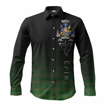 Tartan Vibes Clothing Cox Irish Clan Long Sleeve Button Shirt with Coat of Arms Erin Go Bragh Celtic Inspired