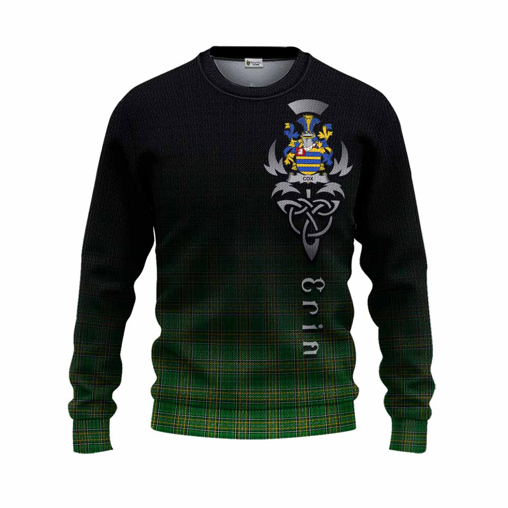 Tartan Vibes Clothing Cox Irish Clan Knitted Sweater with Coat of Arms Erin Go Bragh Celtic Inspired