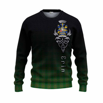Tartan Vibes Clothing Cox Irish Clan Knitted Sweater with Coat of Arms Erin Go Bragh Celtic Inspired