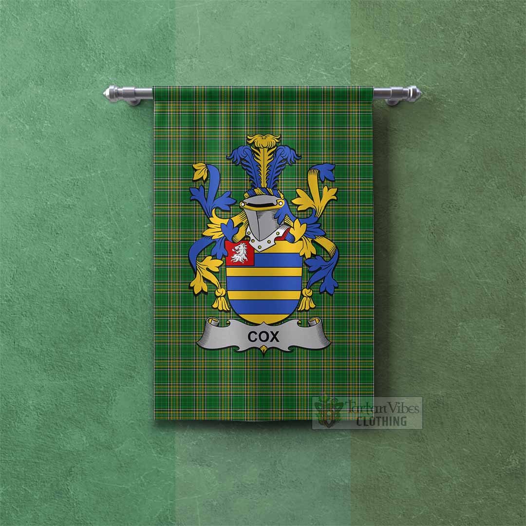 Tartan Vibes Clothing Cox Irish Clan Tartan Gonfalon, Tartan Banner with Coat of Arms