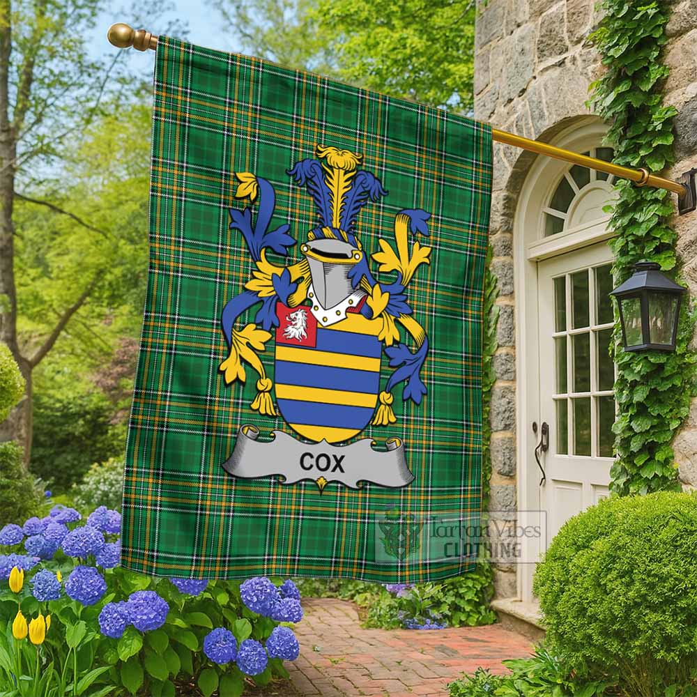 Cox Irish Clan Tartan Flag with Coat of Arms