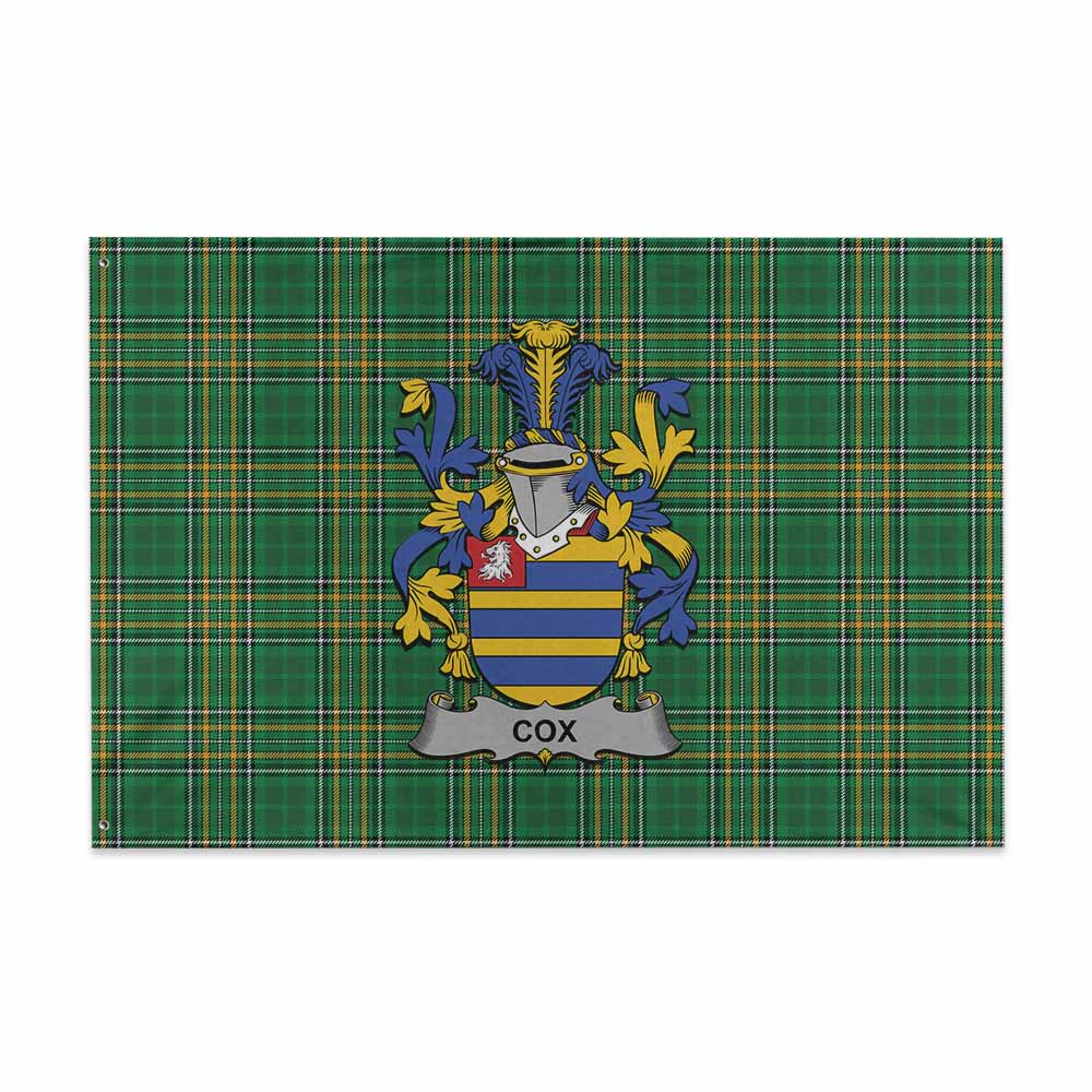 Tartan Vibes Clothing Cox Irish Clan Tartan House Flag with Coat of Arms