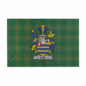 Cox Irish Clan Tartan House Flag with Coat of Arms